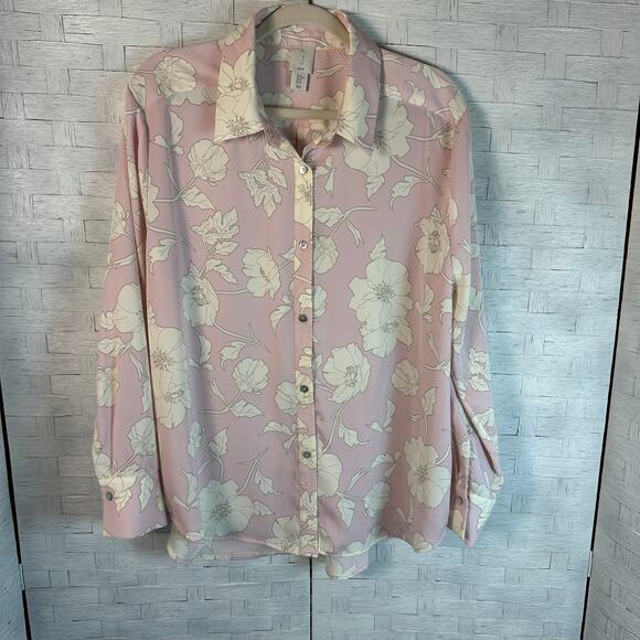 Joie floral blouse soft satin long sleeve button up lavender cream feminine - Picture 2 of 11